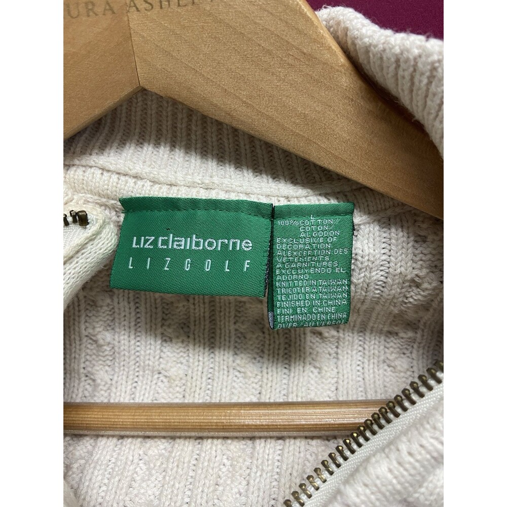 Vintage Liz Claiborne Sweater Womens Large Golf Cotton Cable Knit 1/4 Zip - Picture 5 of 11